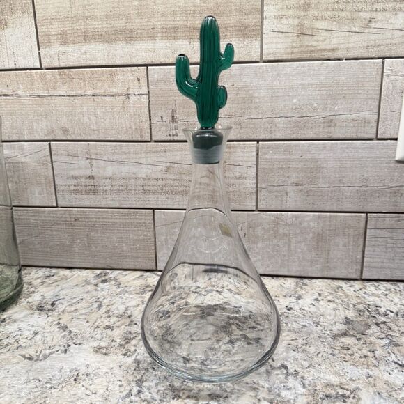 Vintage 90s Pier 1 Decanter Genie Bottle Green Saguaro Cactus Stopper - Picture 4 of 6